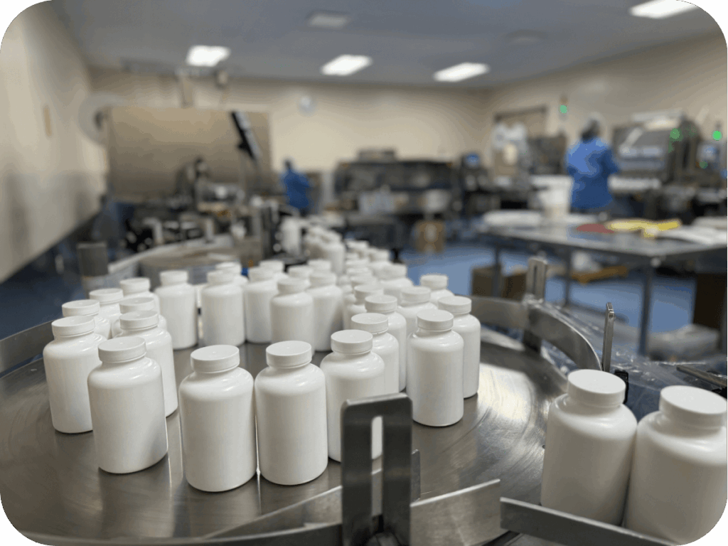 supplement bottles in factory