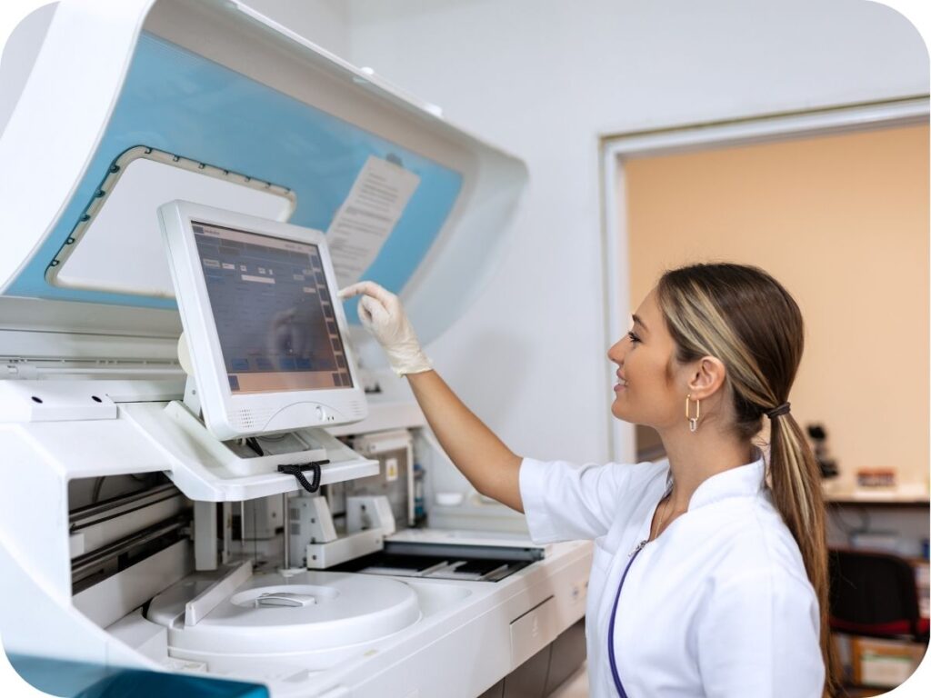 a woman using a machine