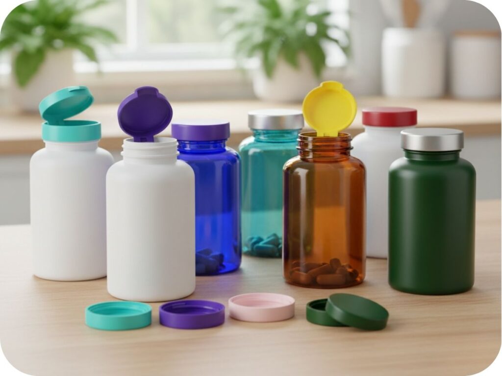 variety of bottles with different lids