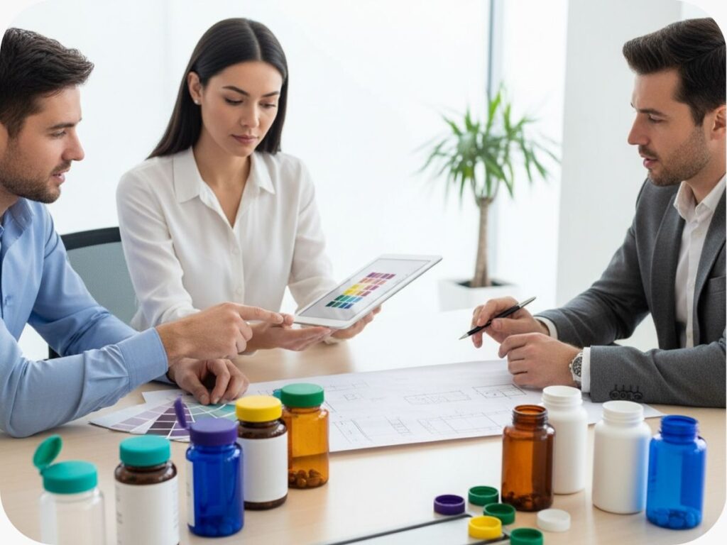 table of experts discussing lid branding options