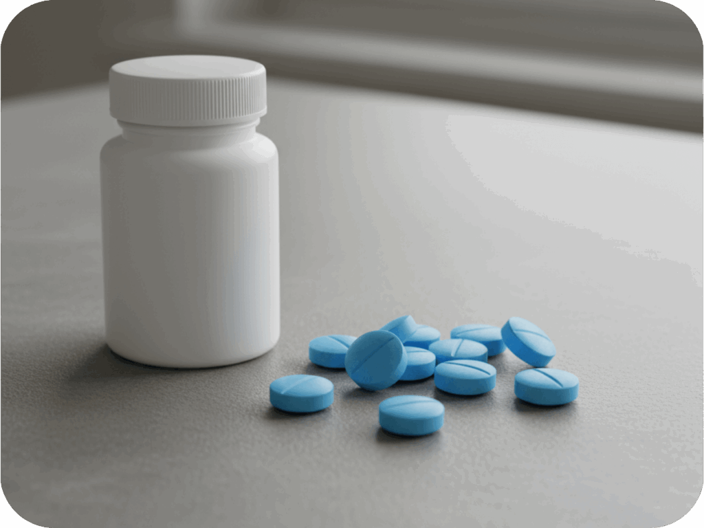 blue tablets by bottle